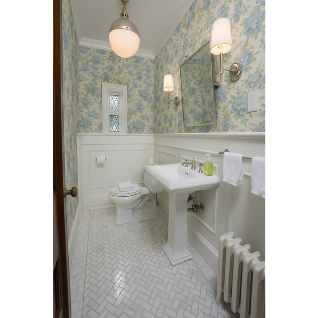 Baby Blue Vintage 1970s Blue Peony Motif Wallpaper For Sale - Image 8 of 9