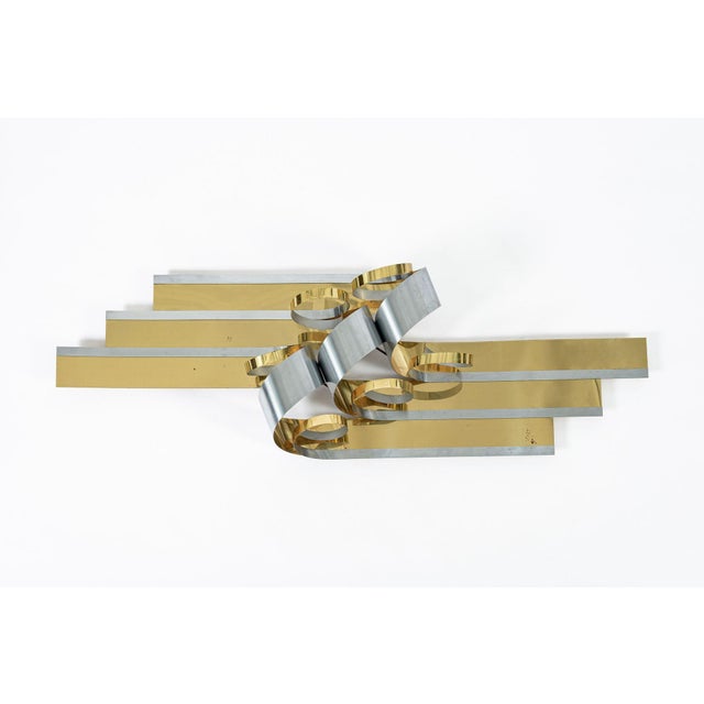 Mid-Century Modern Vintage Mid Century Large Metal Ribbon Wall Art Sculpture by Curtis Jere 1980s For Sale - Image 3 of 11