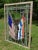 Large Vintage Stained Cathedral Glass Window Ft. Crossed Staff American Flag For Sale - Image 4 of 13