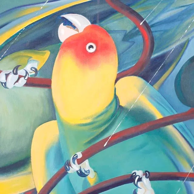 Acrylic Painting on Canvas of Two Parrots in the Rain For Sale In West Palm - Image 6 of 9