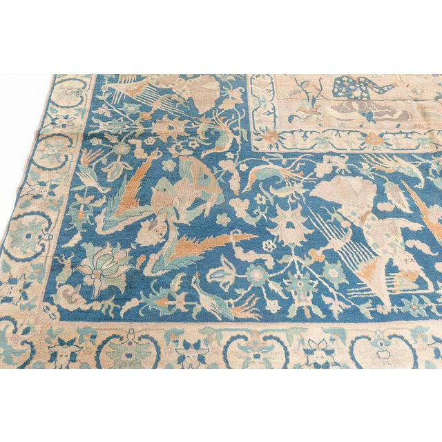 1900 - 1909 Authentic Indian Animal Botanic Handmade Wool Rug For Sale - Image 5 of 9