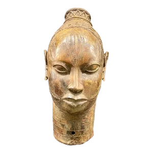 Large Late 20th Century Benin Bronze Oba Head Sculpture African Art Object