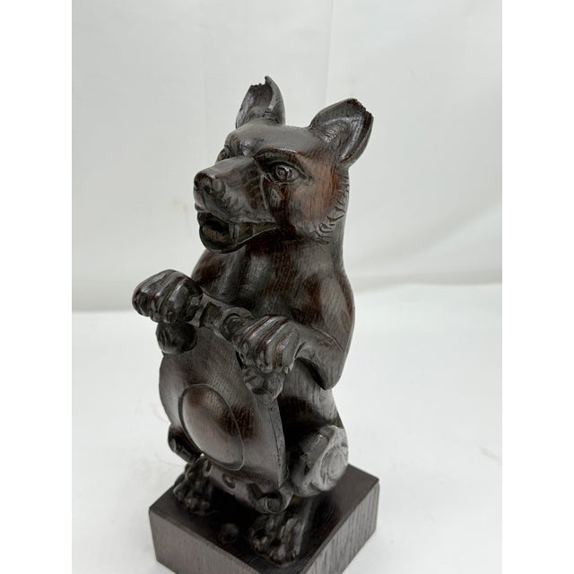 Wood 19th Century, Black Forest Carved Oak Newel Post Finial Form of a Dog W/ Shield For Sale - Image 7 of 10