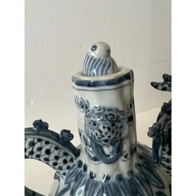 Vintage Chinese Blue & White Porcelain Dragon Tea Pot For Sale In New York - Image 6 of 11