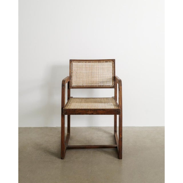 French Mid-Century Wooden Box Dining or Office Chair in Teak & Rattan by Pierre Jeanneret, 1950s For Sale - Image 3 of 8