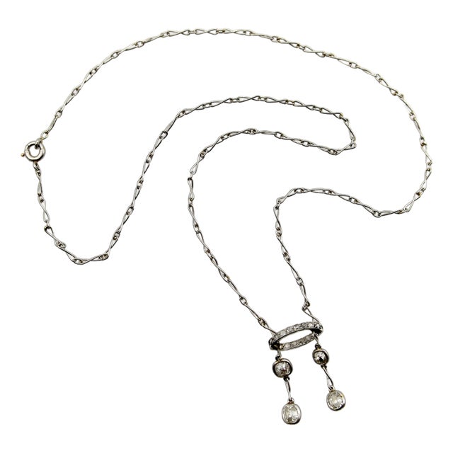 1900-1909 Edwardian Platinum Old Mine Cut Diamond Negligee Necklace For Sale