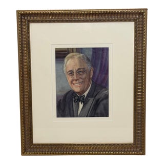 President Franklin Delano Roosevelt FDR Portrait Painting Circa 1940's Mid Century Framed For Sale