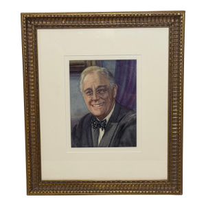 President Franklin Delano Roosevelt FDR Portrait Painting Circa 1940's Mid Century Framed
