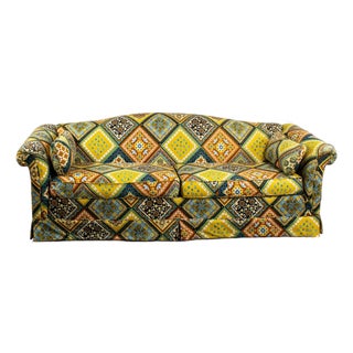 Late 20th Century Camelback Sofa W/Multicolored Patchwork Fabric & Tight Back by Rowe Furniture For Sale