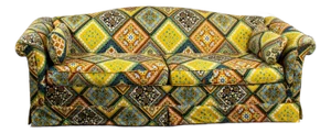 Late 20th Century Camelback Sofa W/Multicolored Patchwork Fabric & Tight Back by Rowe Furniture