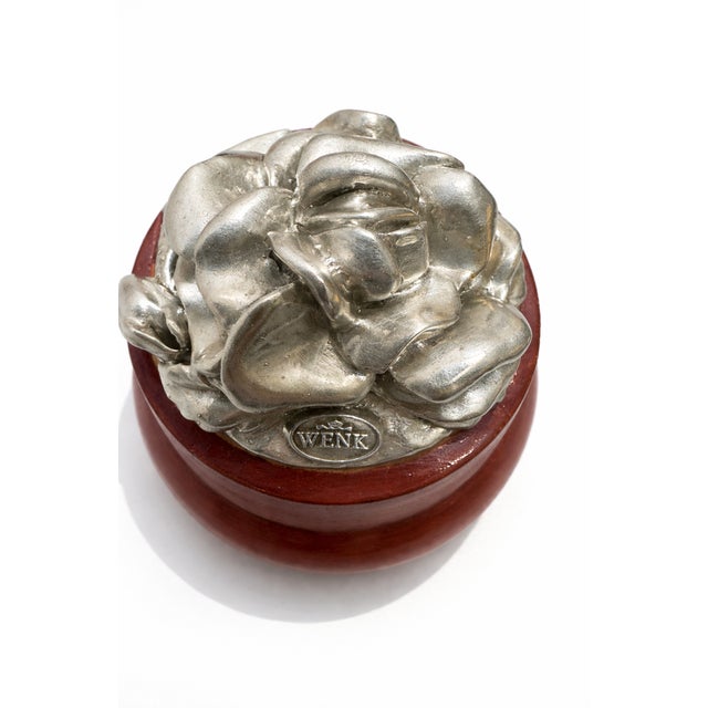 Mid-Century Modern Turned Wood Decorative Box with 800 Silver Rose Lid by Wenk, 1950s For Sale - Image 4 of 8