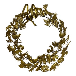 Mid 20th Century Petite Choses Dresden Brass Wreath, Multi Seasonal Figures For Sale