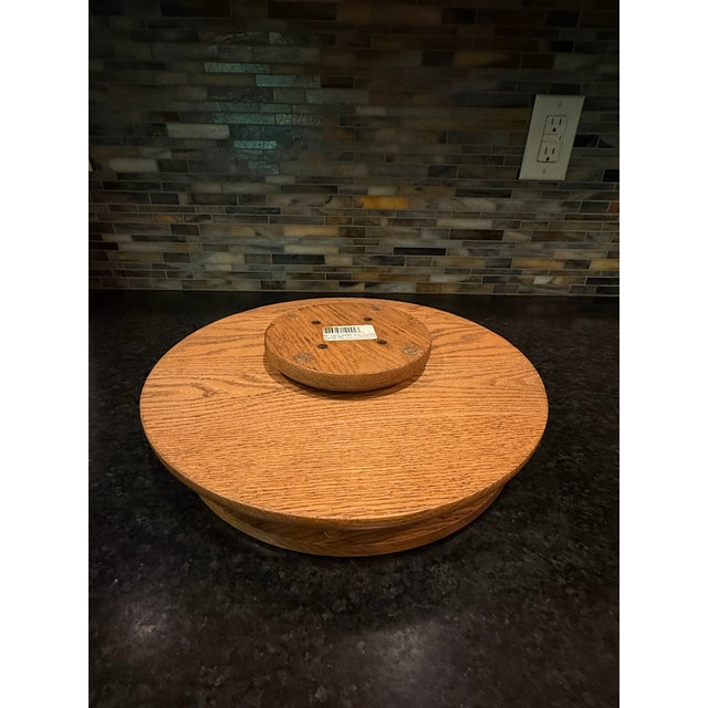 Vintage Solid Oak 14" Lazy Susan With Spindle Rail For Sale - Image 4 of 6