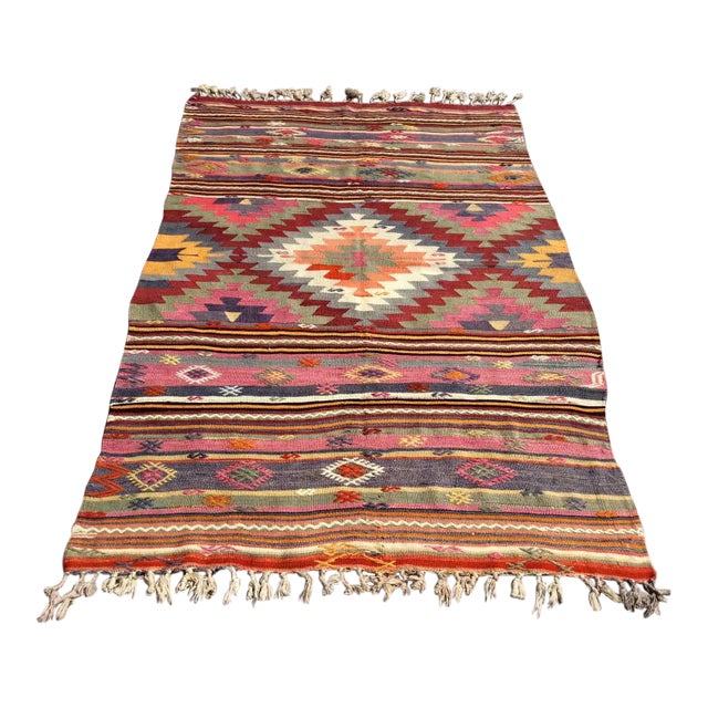 Vintage Turkish Kilim Rug - 57" X 87.5" For Sale