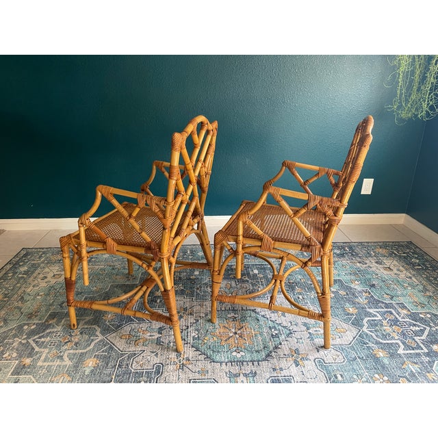 Italian Vintage Rattan Chippendale Style Dining Chairs, Set of 6 After Dal Vera For Sale - Image 9 of 13