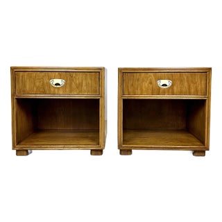 Vintage Drexel Mid Century Modern / Campaign “Passage” Collection Campaign Nightstands For Sale