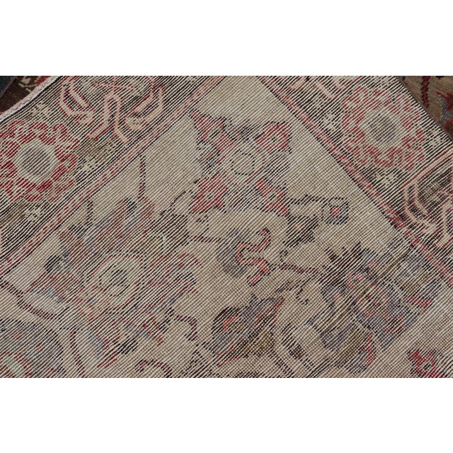 Vintage Oushak Rug From Turkey With All-Over Floral Design in Ivory, Brown & Red For Sale - Image 13 of 13