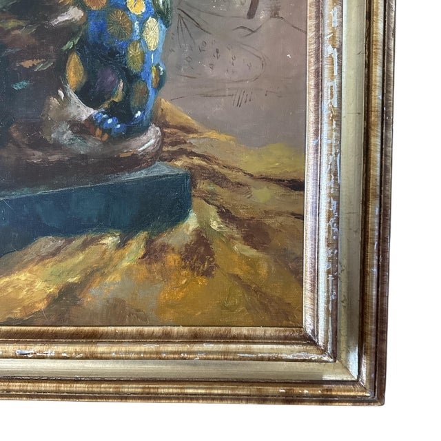 Textile Surrealist Still Life With Foo Dog by Zsuzsanna Suger, Signed Oil on Canvas, C. 2000 For Sale - Image 7 of 8