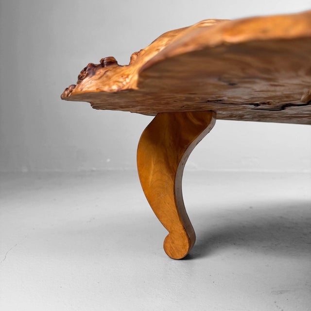 1970s Mid Century Low Burl Wood Table, Japan, 1970s For Sale - Image 5 of 13