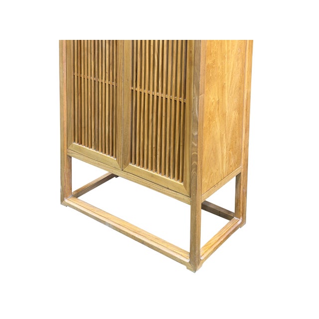 Light Brown Slatted Doors Display Storage Minimalist Zen Cabinet For Sale - Image 9 of 14