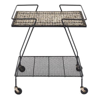 French Mid-Century Modern Tiled Bar Cart For Sale