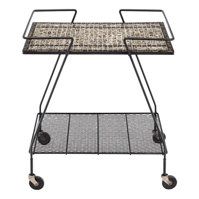 French Mid-Century Modern Tiled Bar Cart For Sale