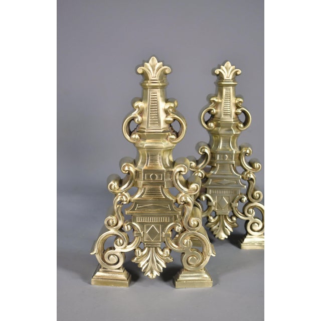 Gold Early 20th-Century French Brass Fire Dogs, 1890s, Set of 2 For Sale - Image 8 of 16