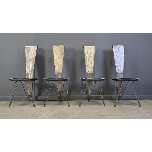 Hand Crafted Steel and Stone Dining Set with Glass, 1970s, Set of 5 For Sale - Image 8 of 18