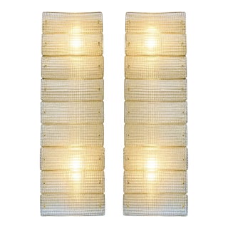 Elegant Italian Diamanté Murano Glass and Brass Flush Mount Wall Sconce Pair For Sale