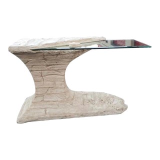 1970s Postmodern Faux Rock Plaster Console Table For Sale