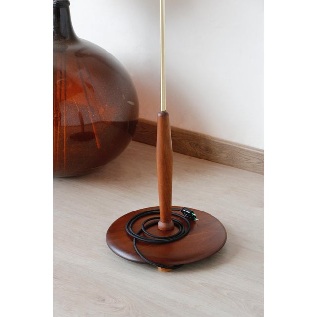 Vintage Teak and Brass Floor Lamp with Cream Lampshade, 1960s For Sale - Image 4 of 11