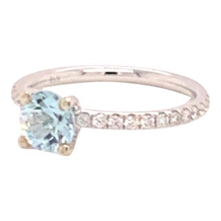 Diamond Aquamarine Ring 18k White Gold 1.08 TCW Certified, Size 6.5 For Sale