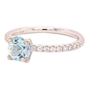 Diamond Aquamarine Ring 18k White Gold 1.08 TCW Certified, Size 6.5