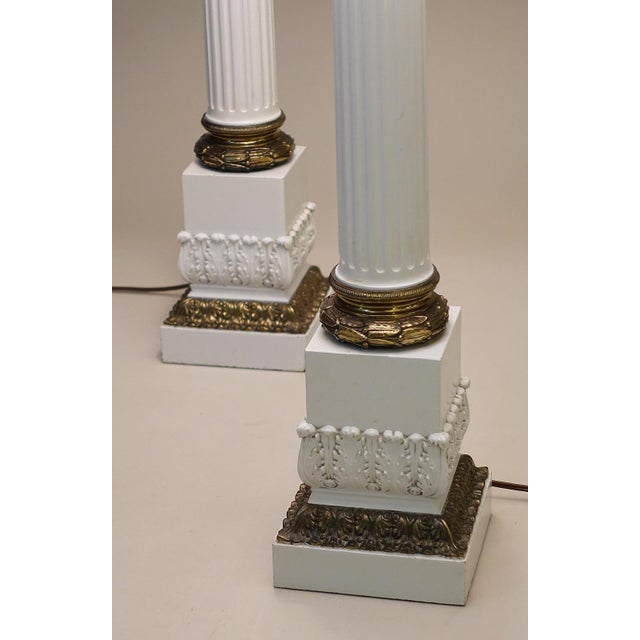 Metal 1960s Westwood Neoclassical Hollywood Regency Composite Style Column Brass Table Lamps - a Pair For Sale - Image 7 of 13