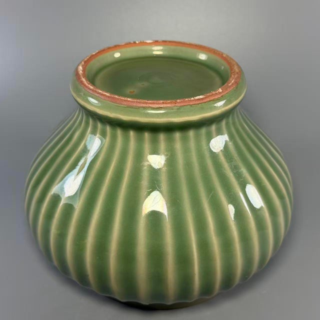 Green Vintage Chinese Longquan Celadon Porcelain Lidded Jar | One of a Kind, Ribbed‑Striped Body For Sale - Image 8 of 8
