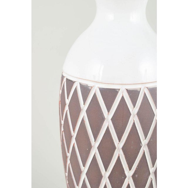 Tall Vase in Glazed Faience with Caro Pattern from Gabriel, Sweden, 1960s For Sale - Image 3 of 5
