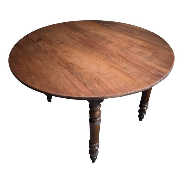 Antique French Drop-Leaf Dining Table in Cherrywood and Walnut, 1870s For Sale