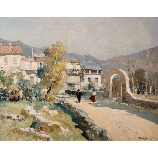 Jacques Bartoli -Two Figures Walking Down the Street-1950s Modernist Oil Painting For Sale - Image 4 of 9