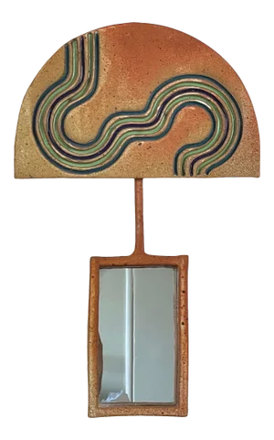1970s Michael Cohen Signed Modernist Sculptural Ceramic Mirror