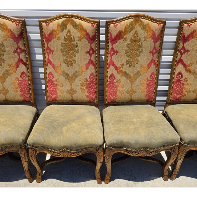 Wood Century Furniture French Dining Chairs Leather Seats Set of 8 For Sale - Image 7 of 17