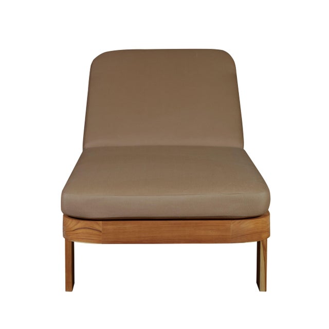Modern Eclipse Outdoor Solid Teak Wood Sun Lounger - Light Brown Fabric For Sale - Image 3 of 9