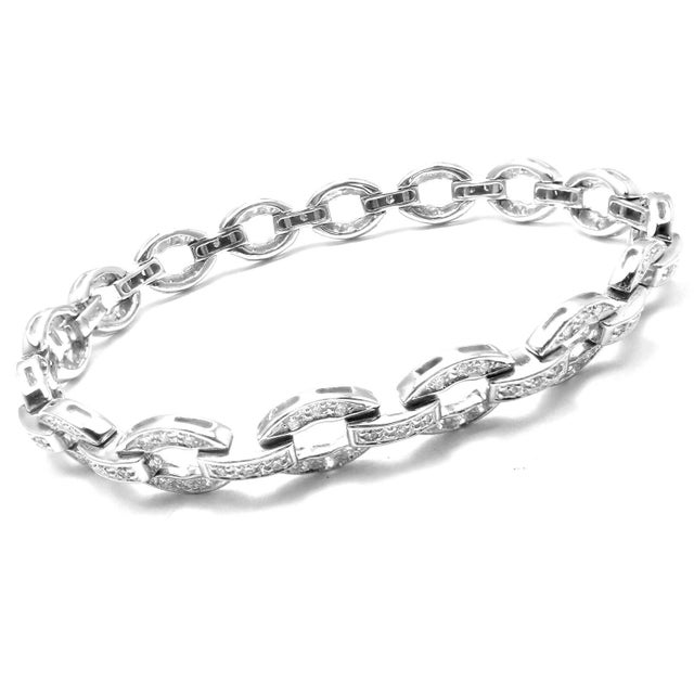 Contemporary Damiani 18k White Gold Diamond Link Tennis Bracelet For Sale - Image 3 of 12