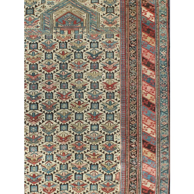 Antique Caucasian Fine Shirvan Rug in Ivory Background & Multi Colors. Country of Origin: Caucasus; Type: Shirvan; Design:...