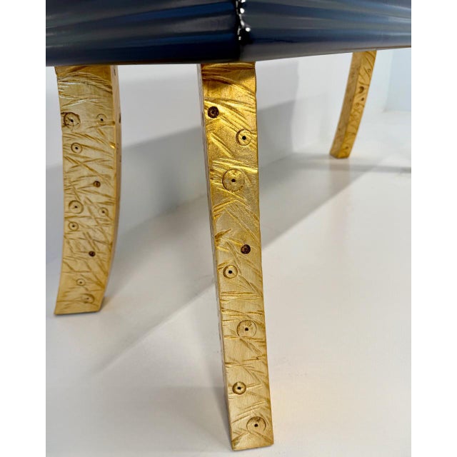 Italian Art Deco Bench with Zebrawood and Cherrywood Inlays and Gold Leaf Legs, 1980s For Sale - Image 9 of 13