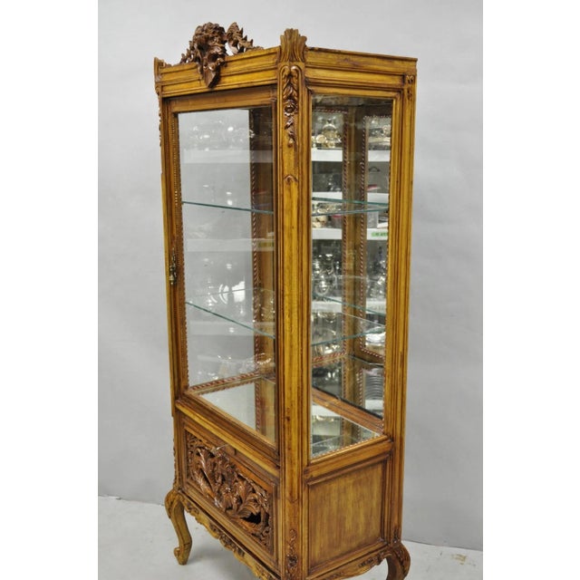 Vintage French Baroque Style Carved Wood & Glass Curio China Display Cabinet For Sale - Image 14 of 16