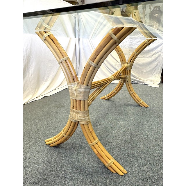 Mid Century McGuire Style Bamboo With Rawhide Wrap and Glass Top Dining Table For Sale - Image 12 of 16