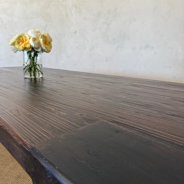 Beam Style Reclaimed 96” Pine Dining Table in Dark Walnut Finish For Sale - Image 4 of 11