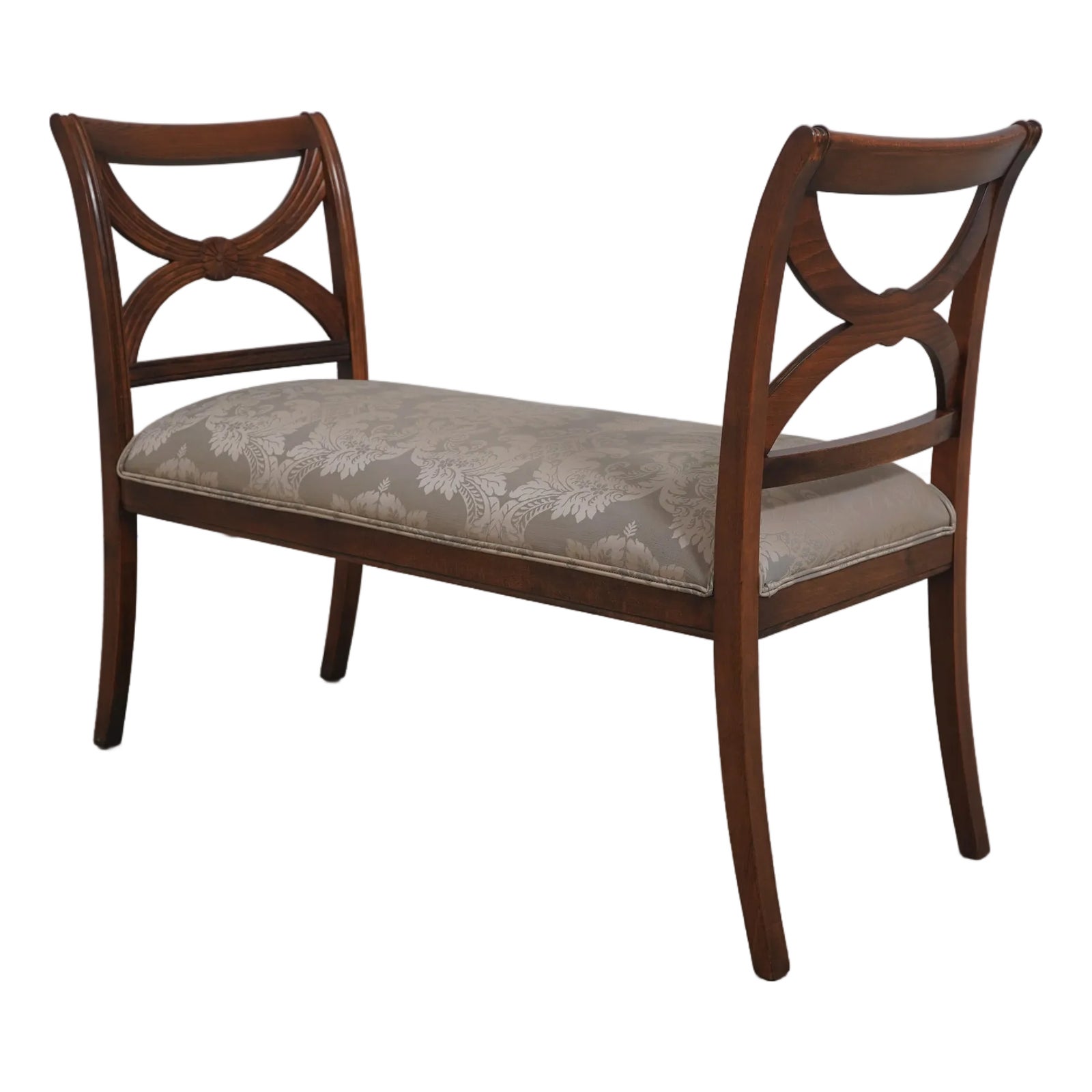 Ethan Allen Damask Upholstered Seat Regency Bench | Chairish