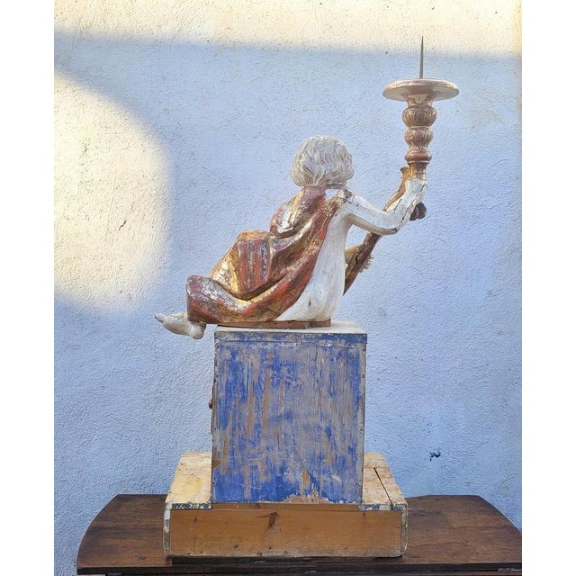 Putto Torch Holder in Lacquered and Gilded Wood, Italy, Late 17th-Early 18th Century For Sale - Image 12 of 18