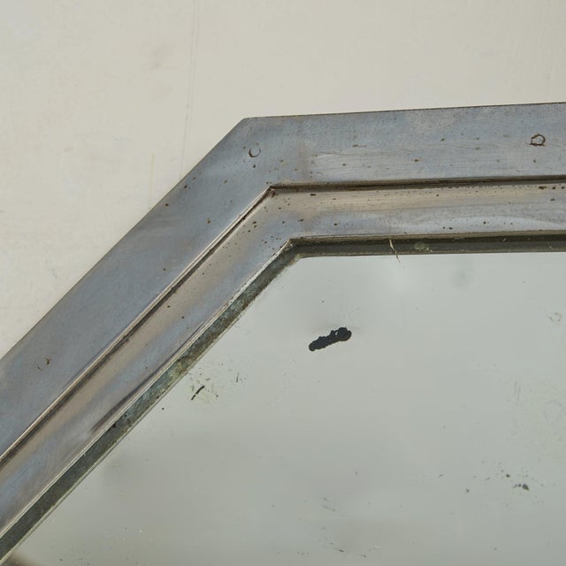 Silver Italian Brushed Metal Wall Mirror, 1960s For Sale - Image 8 of 10